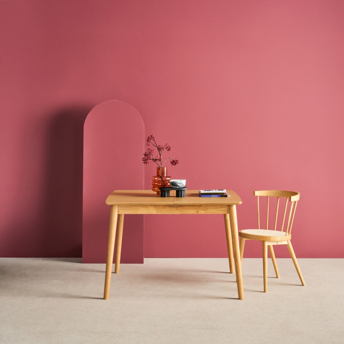 Table à manger rectangulaire extensible bois d'hévéa et placage chêne 4-6 places LINA