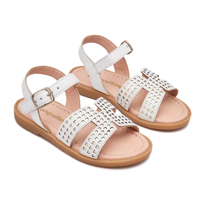 Sandalias Abiertas de Niña Con Corazones en Dorado