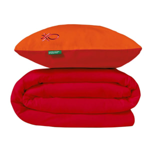 Set de cama 150 - 160 cm 100% algodón - funda nórdica reversible 200x220 + sábana bajera 150 - 160x200+30cm + 2x funda de almohada 50x70cm - rojo y naranja rainbow benetton