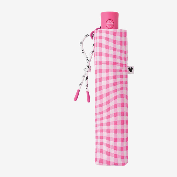 Paraguas automático rosa con cuadros vichy