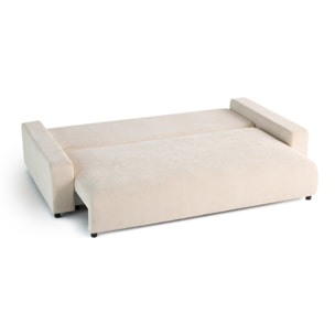 Pivoine - canapé droit 3 places - convertible avec coffre - en velours texturé - Beige