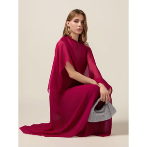 Oltre - Vestito lungo plissé con rouche - Fucsia