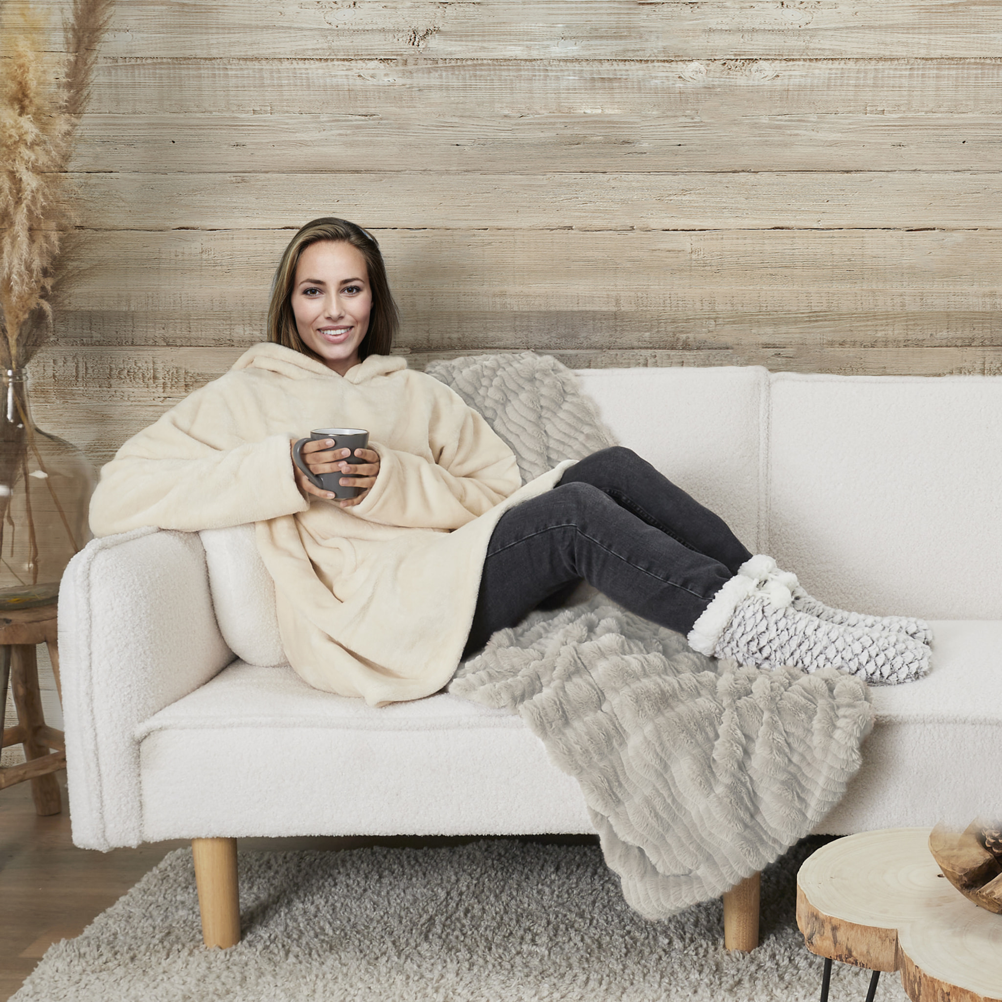 Sweat à Capuche - HOME DECO FACTORY - Sherpa Lin - Beige