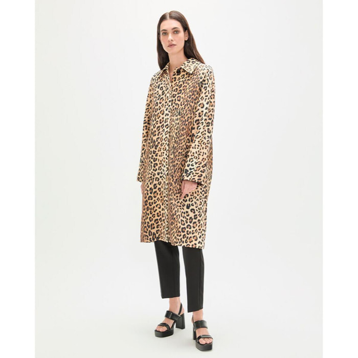 trench dritto con stampa animalier