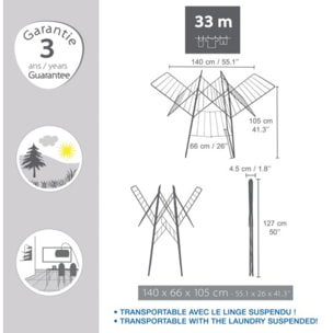 Etendoir Accordéon extensible 33m Blanc MSV