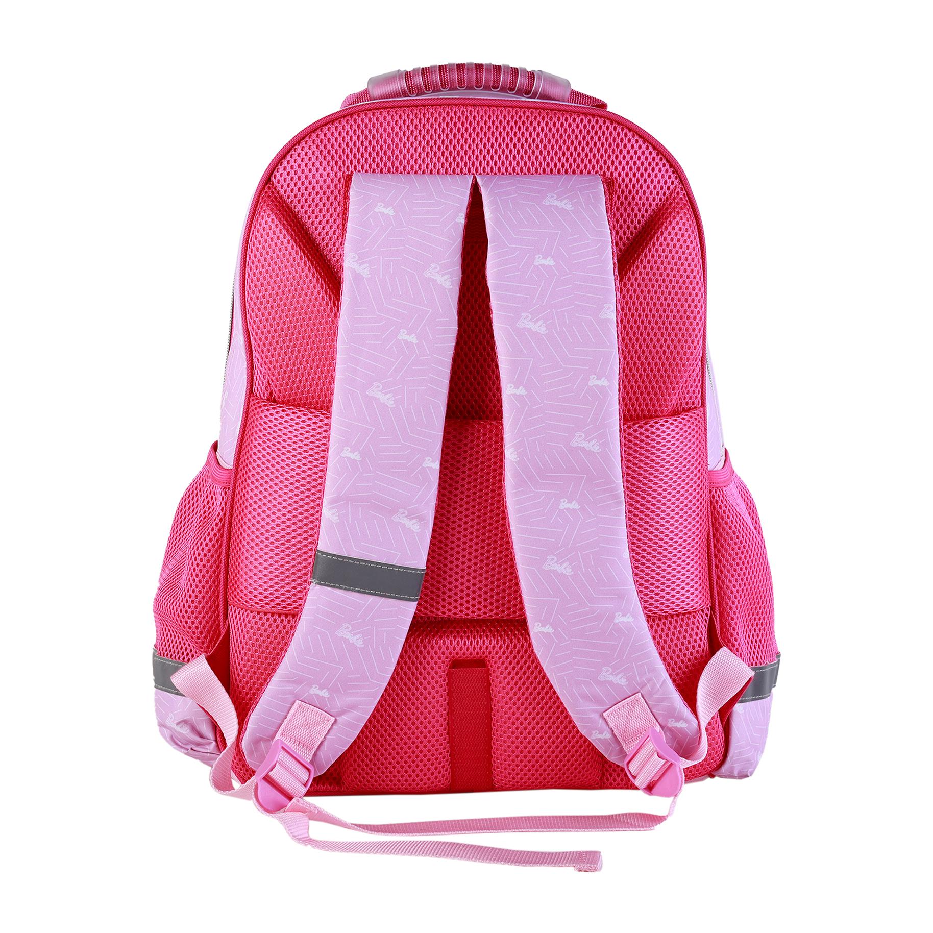 Barbie Deluxe mochila primaria doble compartimento, de gran capacidad y adaptable a carro.