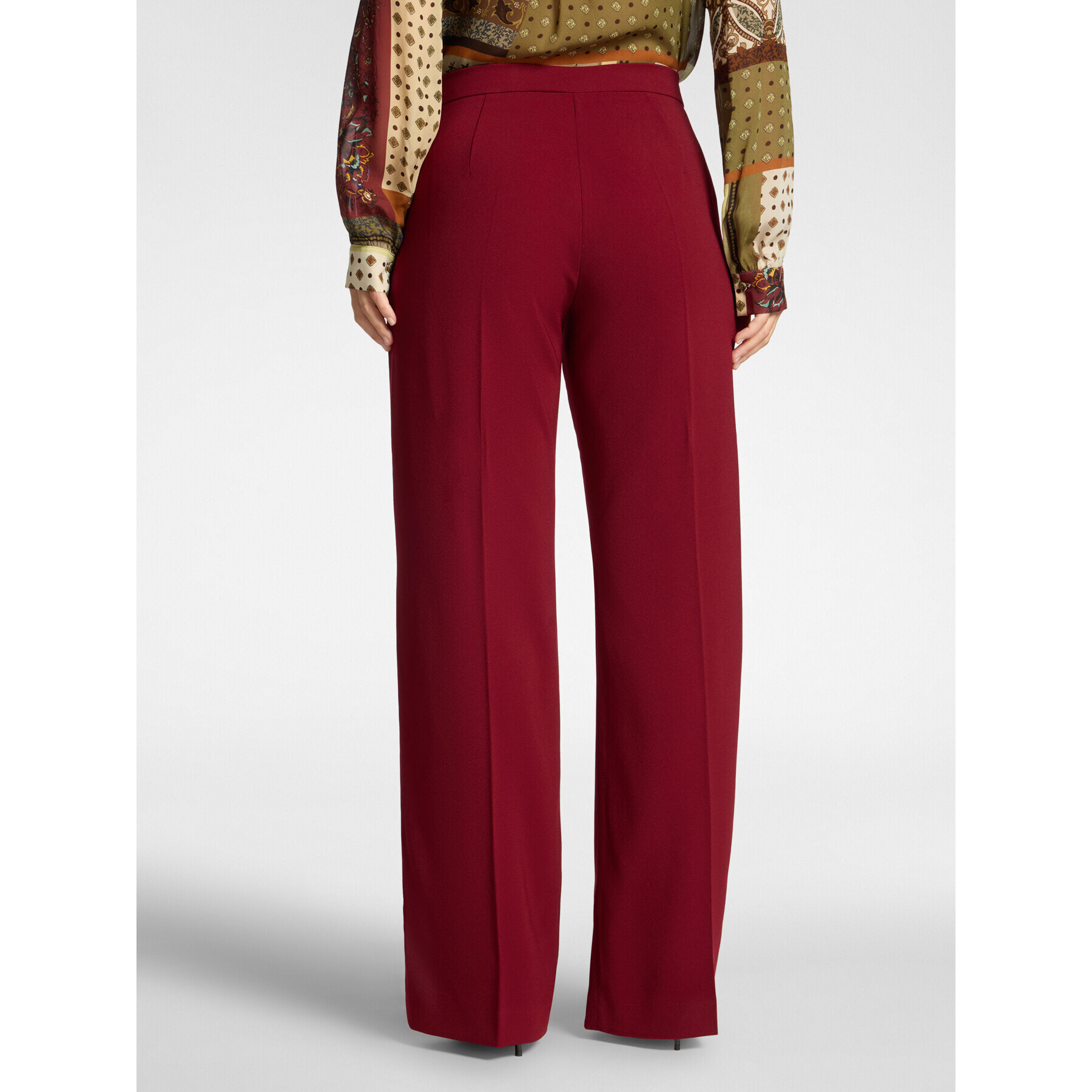 Elena Mirò - Pantaloni palazzo in crêpe misto cotone - Bordeaux