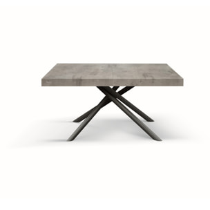 Tavolo CARRARA in legno, finitura grigio cemento e base in metallo verniciato antracite, allungabile 160x90 cm - 240x90 cm