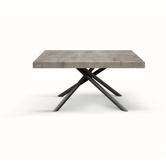 Tavolo CARRARA in legno, finitura grigio cemento e base in metallo verniciato antracite, allungabile 160x90 cm - 240x90 cm