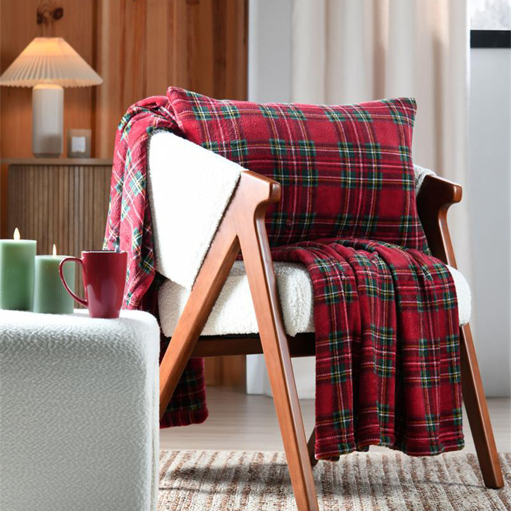 Plaid à carreaux écossais en polaire - Rouge