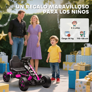 AIYAPLAY Kart Pedales para Niños de 3-6 Años Go Kart con Embrague Automático Freno Ruedas Antideslizantes de EVA y Marco Metálico Carga 50 kg Rosa