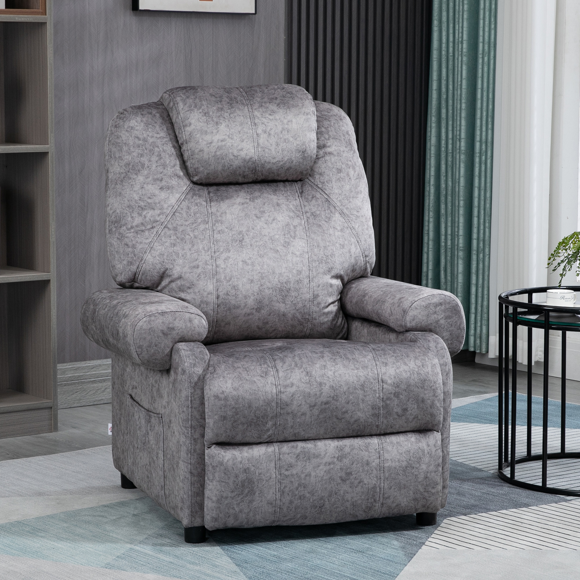 Sillón Relax Reclinable Manual, Sillón Relax de Terciopelo con Reposabrazos, Reposapiés, Acolchado Grueso, Butaca Reclinable hasta 135º para Salón, Dormitorio, Oficina, Gris