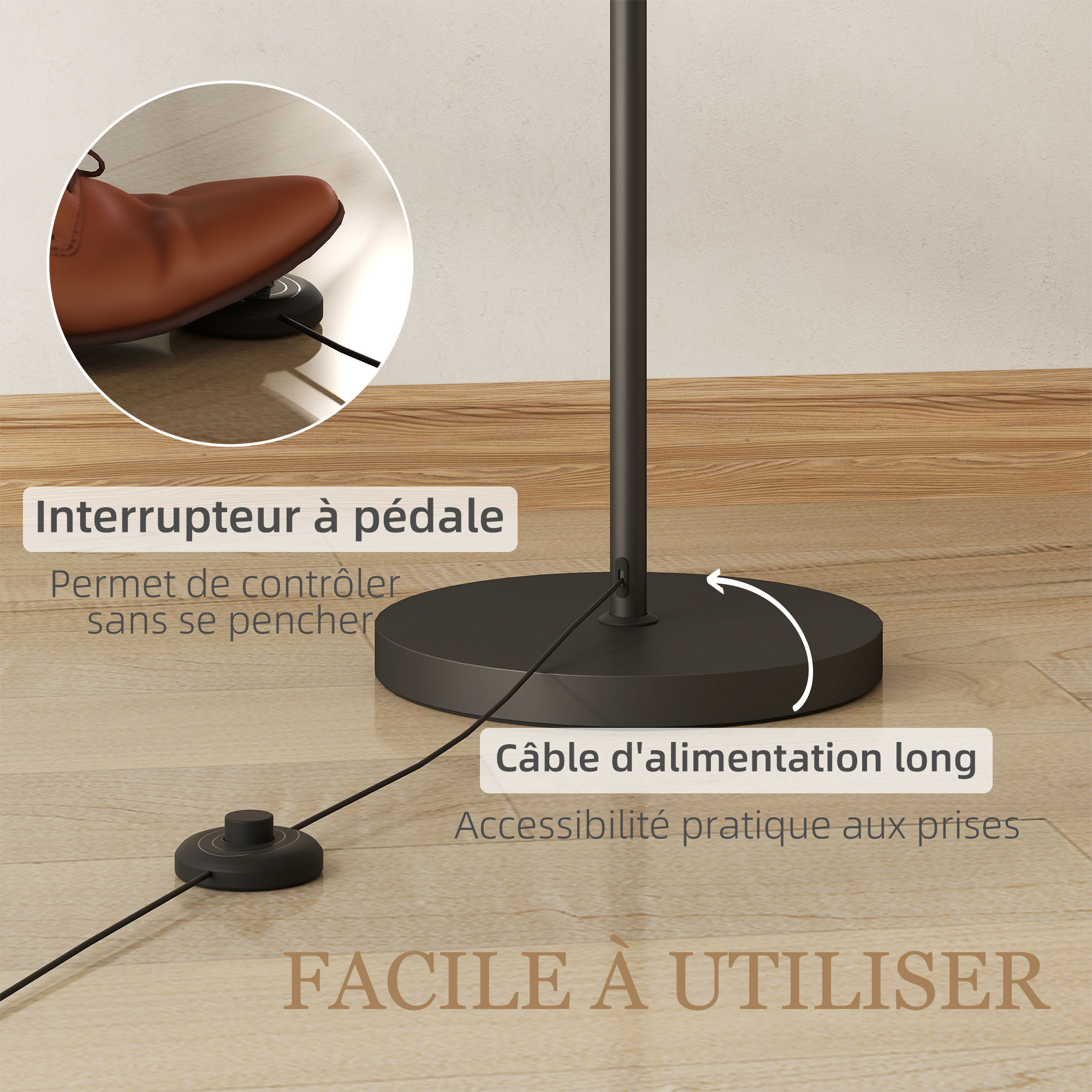 Lampadaire LED dimmable H.180 cm avec télécommande abat-jour réglable 11 température couleurs et niveaux de luminosité noir