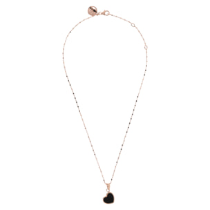 Collana Catena a Cubetti con Pendente Cuore Piccolo in Pietra Naturale Onice Nero