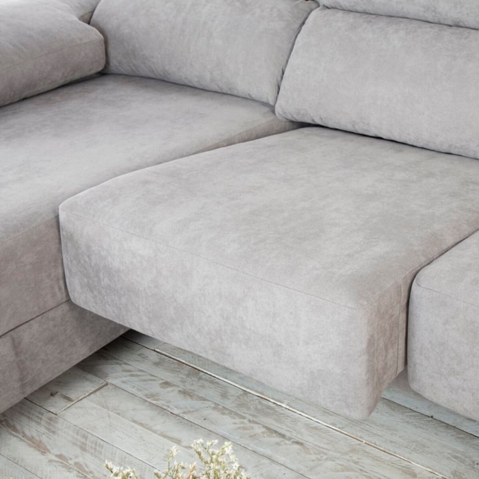 Canapé d'angle Dandy -textile, mousse pu, bois et panneau de particules-couleur gris 295 x 103 x 170 cm