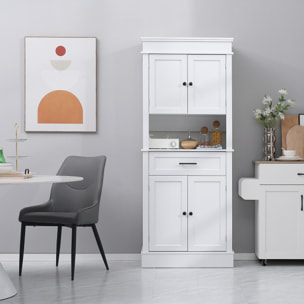 Alacena de Cocina Aparador de Comedor Mueble Auxiliar para Microondas con 4 Puertas 1 Cajón y Estante Abierto para Salón 74x39,5x183 cm Blanco