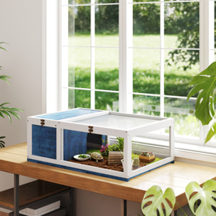 Enclos pour tortue - parc pour tortue - niche, enclos extérieur, toits ouvrants verrouillables - plexiglas métal sapin bleu