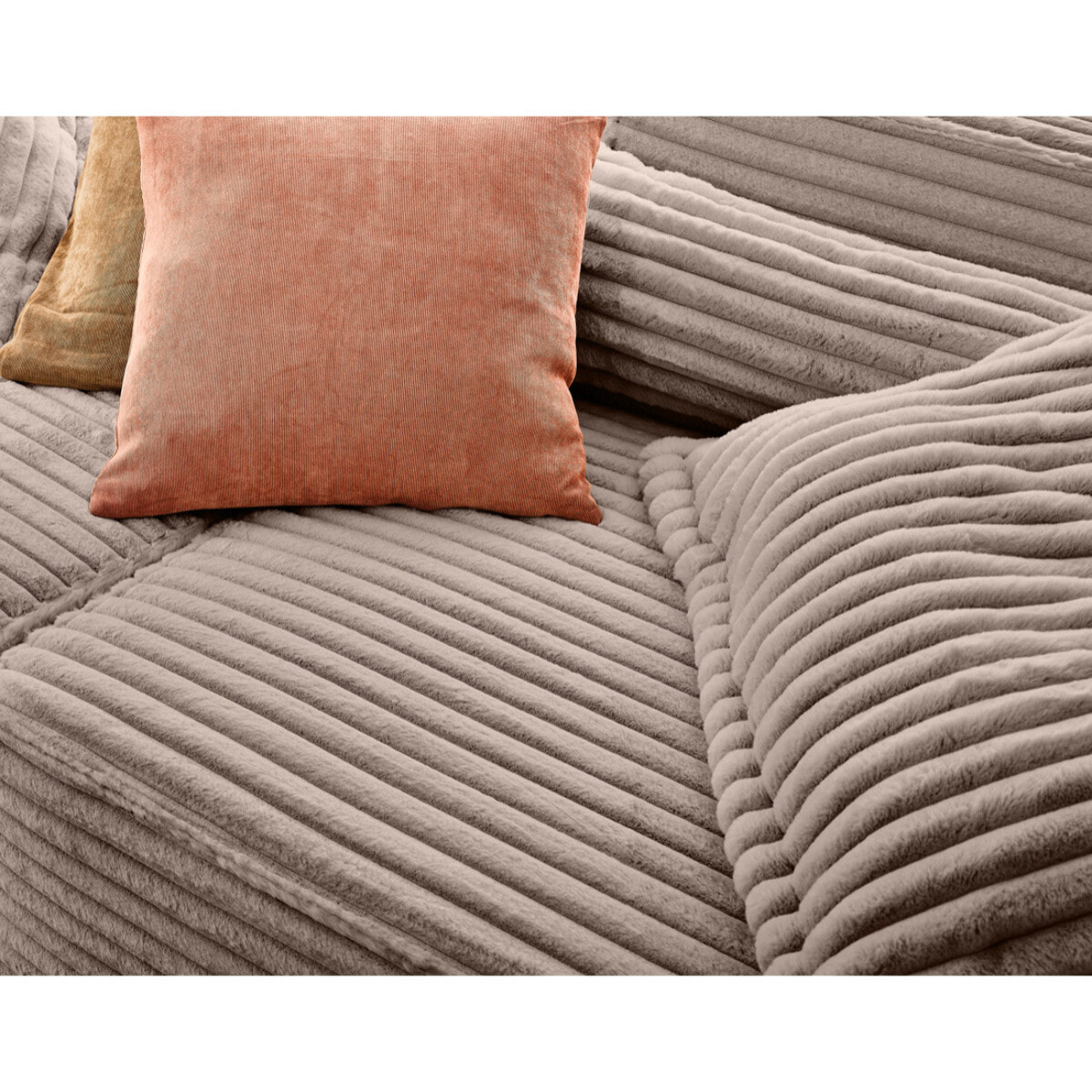 Richie - canapé droit 3 places avec double méridienne - assise profonde - en fausse fourrure côtelée - Taupe