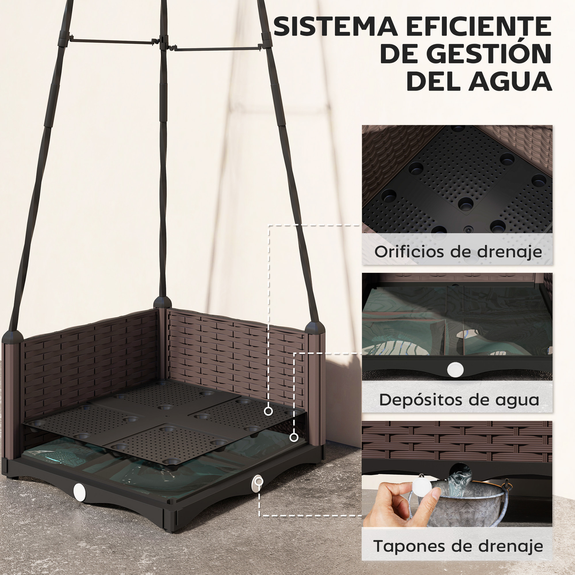Jardinera con Enrejado Metálico, Jardinera Exterior para Plantas Trepadoras, Maceta de PP con Orificios de Drenaje y Tapones, Macetero Elevado para Jardín, Patio, 40x40x175 cm, Negro