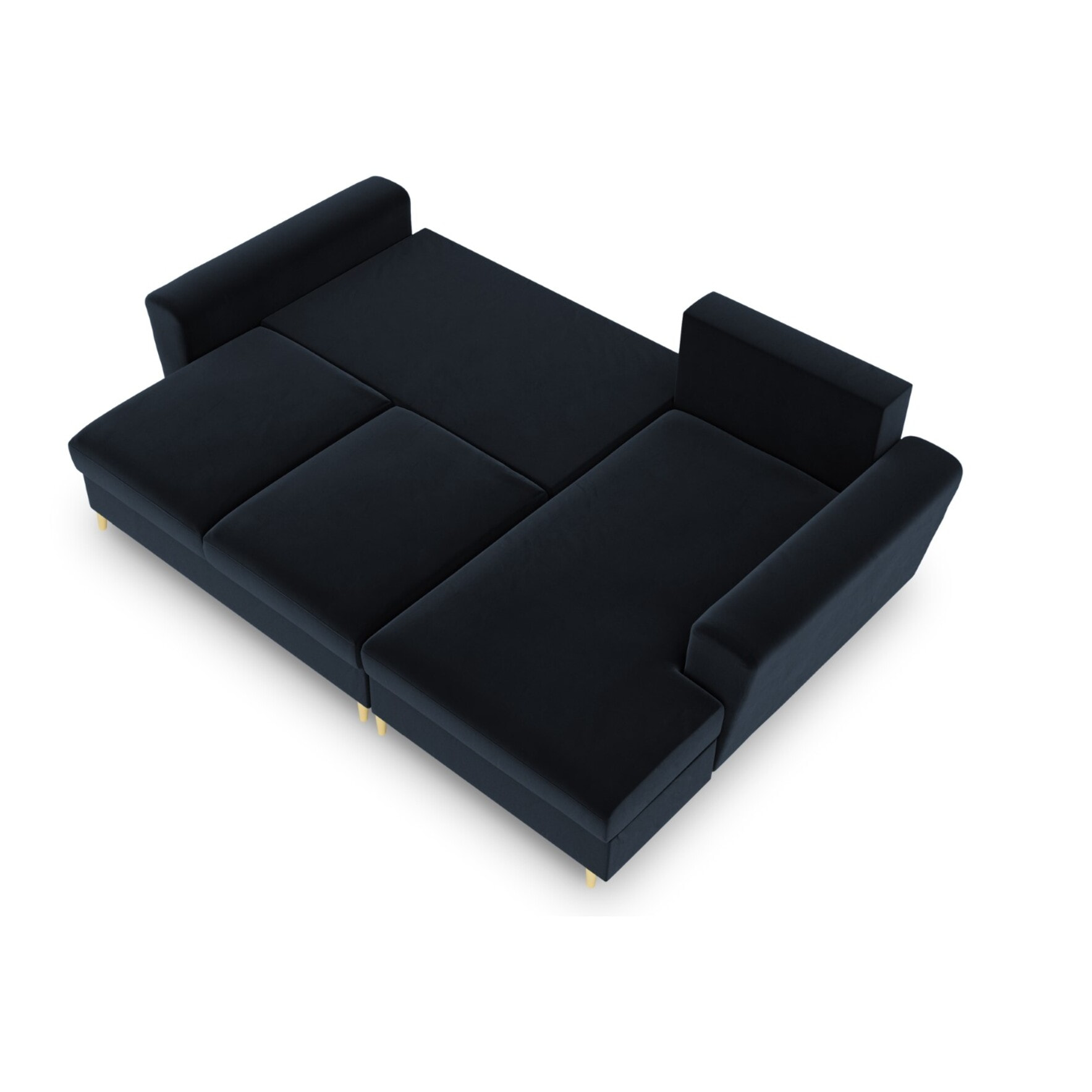 Canapé d'angle droit convertible avec coffre de rangement "Kyoto" 4 places en velours bleu foncé