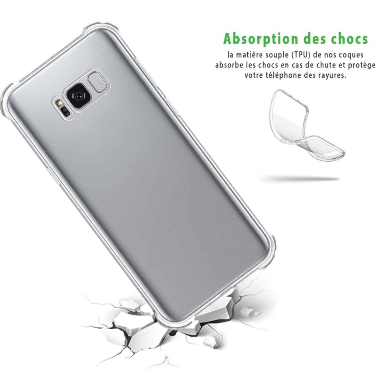 Coque Samsung Galaxy S8 Antichocs Silicone + 2 Vitres en Verre Trempé Protection écran