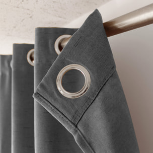 Rideau occultant uni et fileté - Gris anthracite