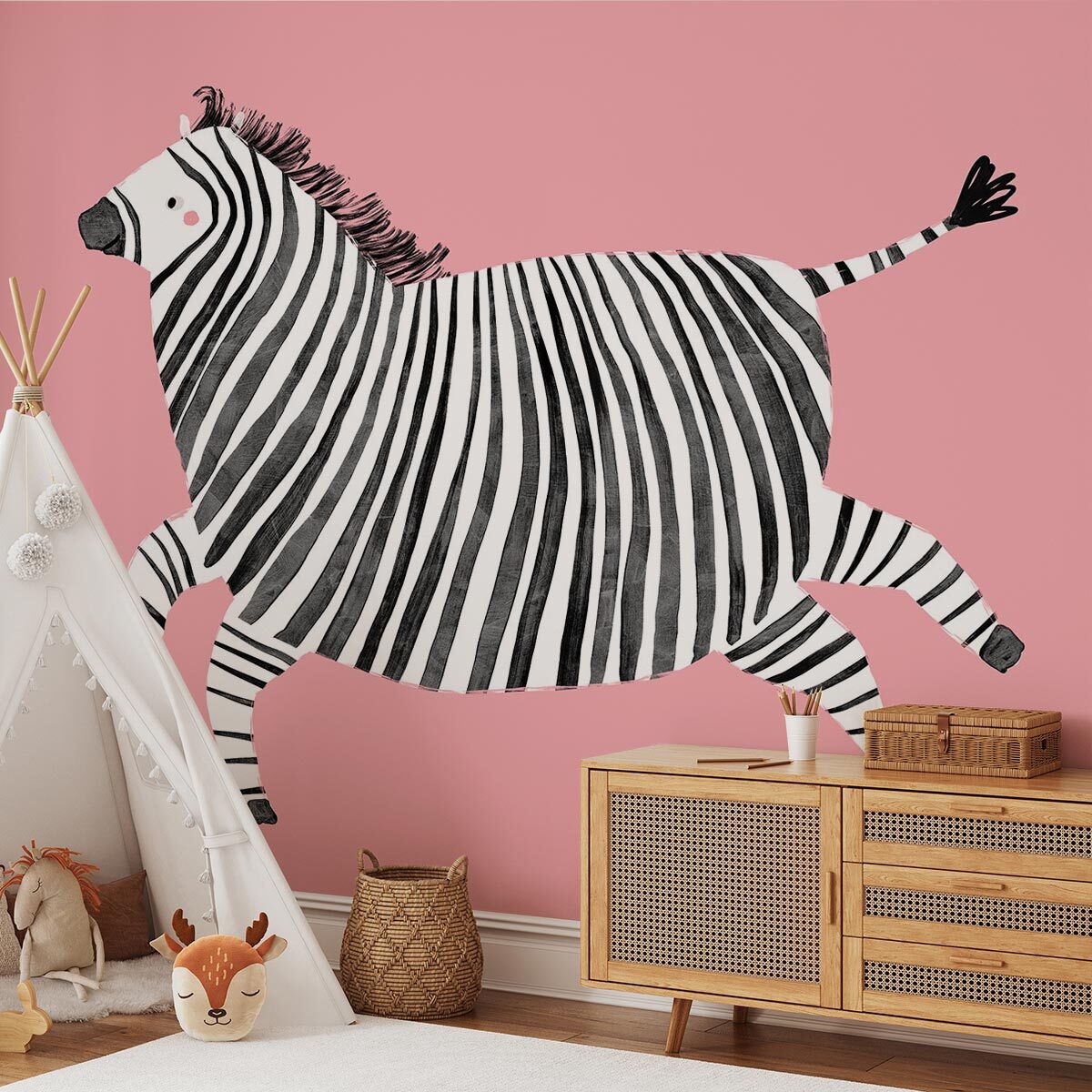 Papier peint enfant zebre rose Intissé