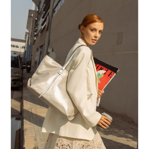 Bolso shopper dorado en canvas con cremallera
