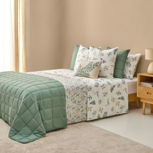 Sábana algodón hojas en rama Folo color verde 100% Algodón percal