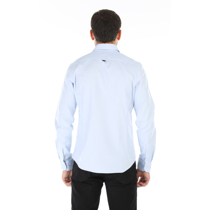 Camicia Uomo 1 Bottone Button Down Slim Oxford unito Celeste