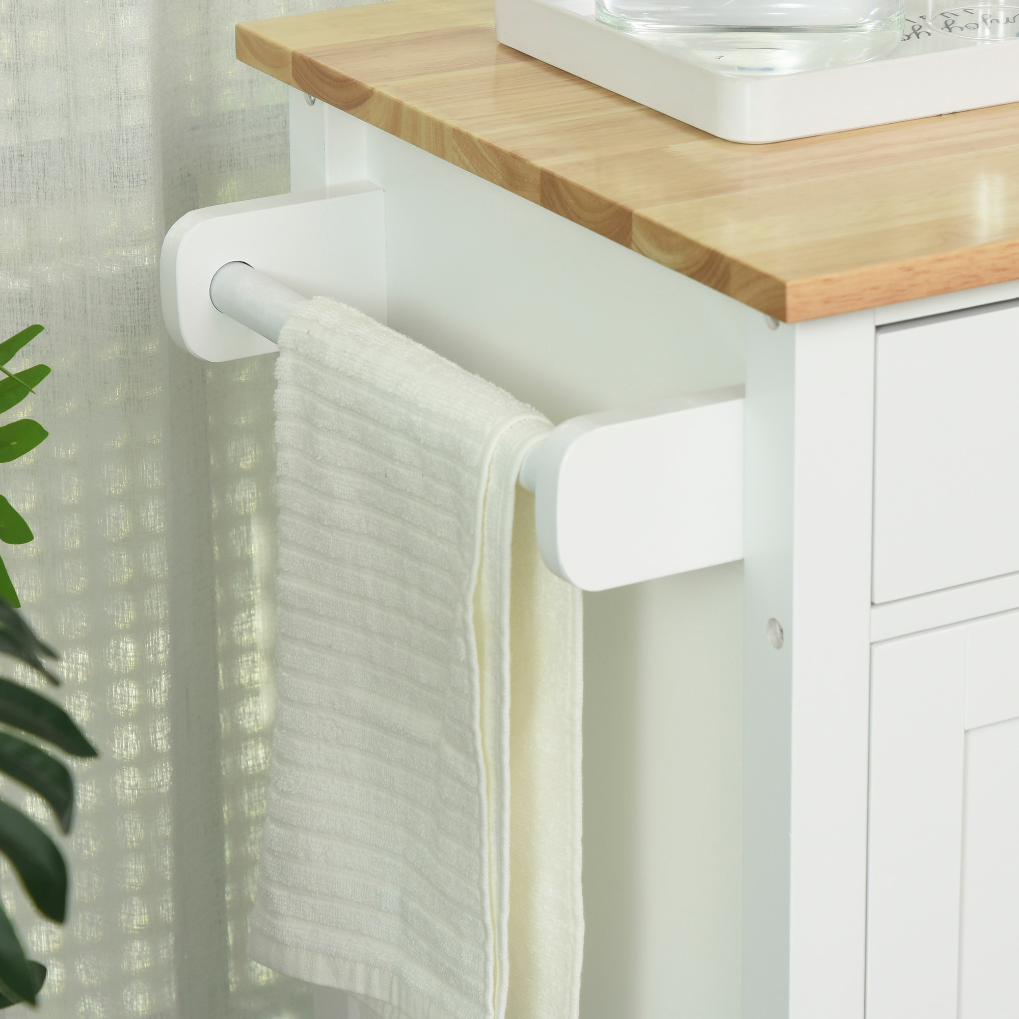 Isla de Cocina con Ruedas 1 Cajón 2 Puertas 3 Estantes Abiertos 107,5x48x89 cm