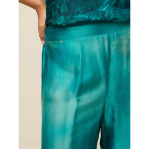Oltre - Pantalones palazzo de satén estampado - Light - blue