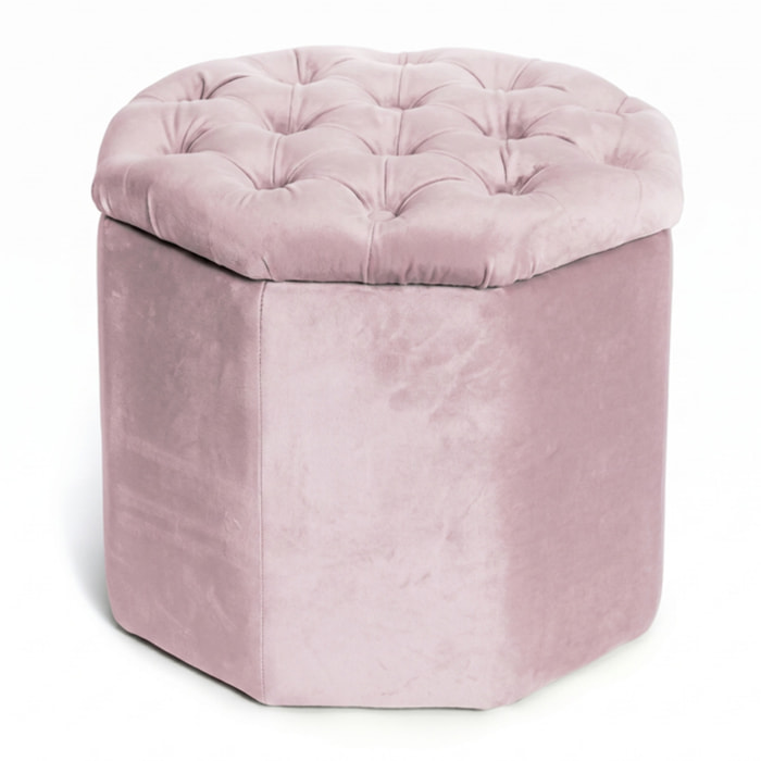 Pouf contenitore ottagonale in velluto trapuntato 40x35 cm, sgabello imbottito con vano portaoggetti, pouf salvaspazio elegante per salotto camera da letto ingresso cabina armadio, design moderno effetto velvet
