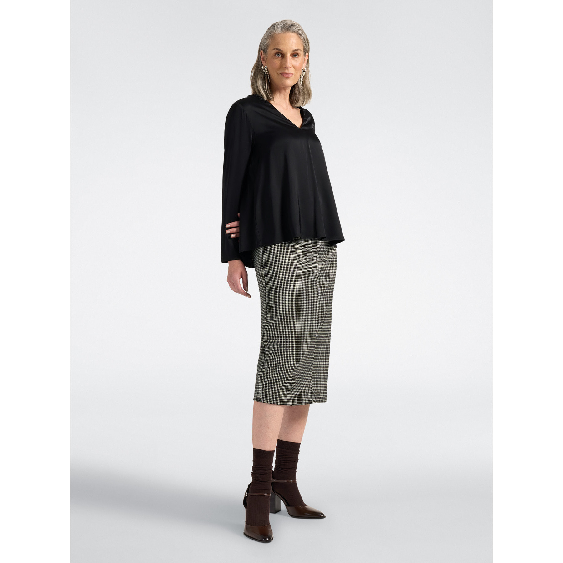 Elena Mirò - Blusa in raso di viscosa stretch - Nero