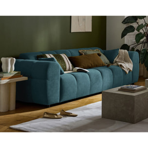 Ray - canapé droit 3 places en tissu texturé - Bleu grisé