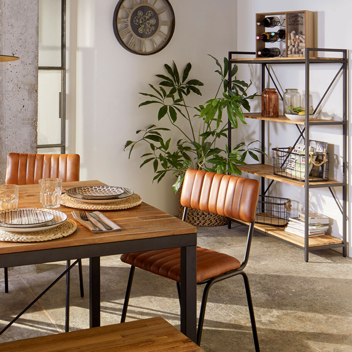 Chaise "Dario" cognac - métal & cuir