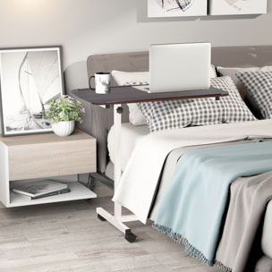 Mesa Auxiliar con Ruedas, Mesa para Sofá y Cama, Altura Ajustable y Marco de Acero, para Dormitorio, Salón, Oficina, 77x40x76-100 cm, Nogal Oscuro y Blanco