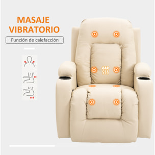 Sillón de Masaje Reclinable hasta 150° Silla para Relajación Sillón Relax con 8 Puntos de Masaje Vibrante Función de Calefacción Lumbar Mando a Distancia 85x94x104 cm Crema