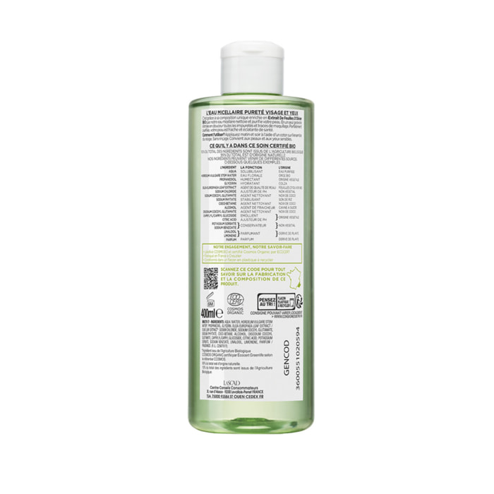 La Provençale - Eau Micellaire Pureté Anti-Impuretés - Biophénols d'Olive - Tous types de peaux, même sensibles - 400ml