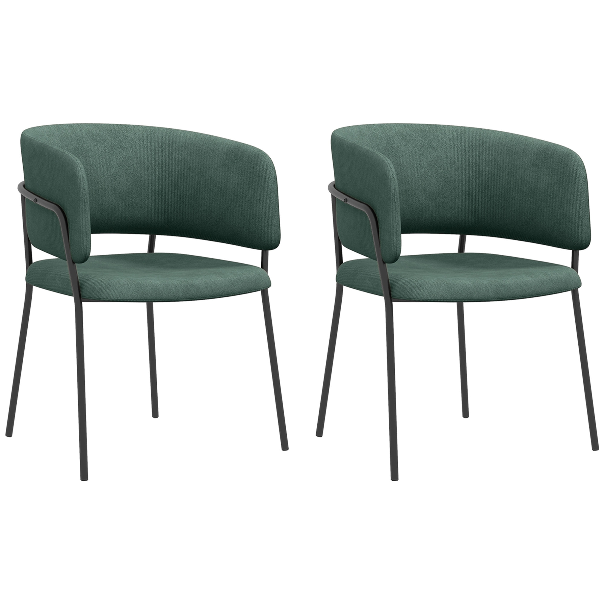 Lot de 2 chaises design piètement acier noir aspect velours vert