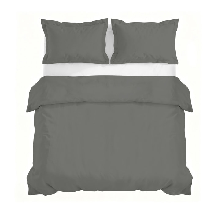 PARURE COPRIPIUMINO RASO CLOE, 100% Raso di Cotone, Made in Italy - FUMO