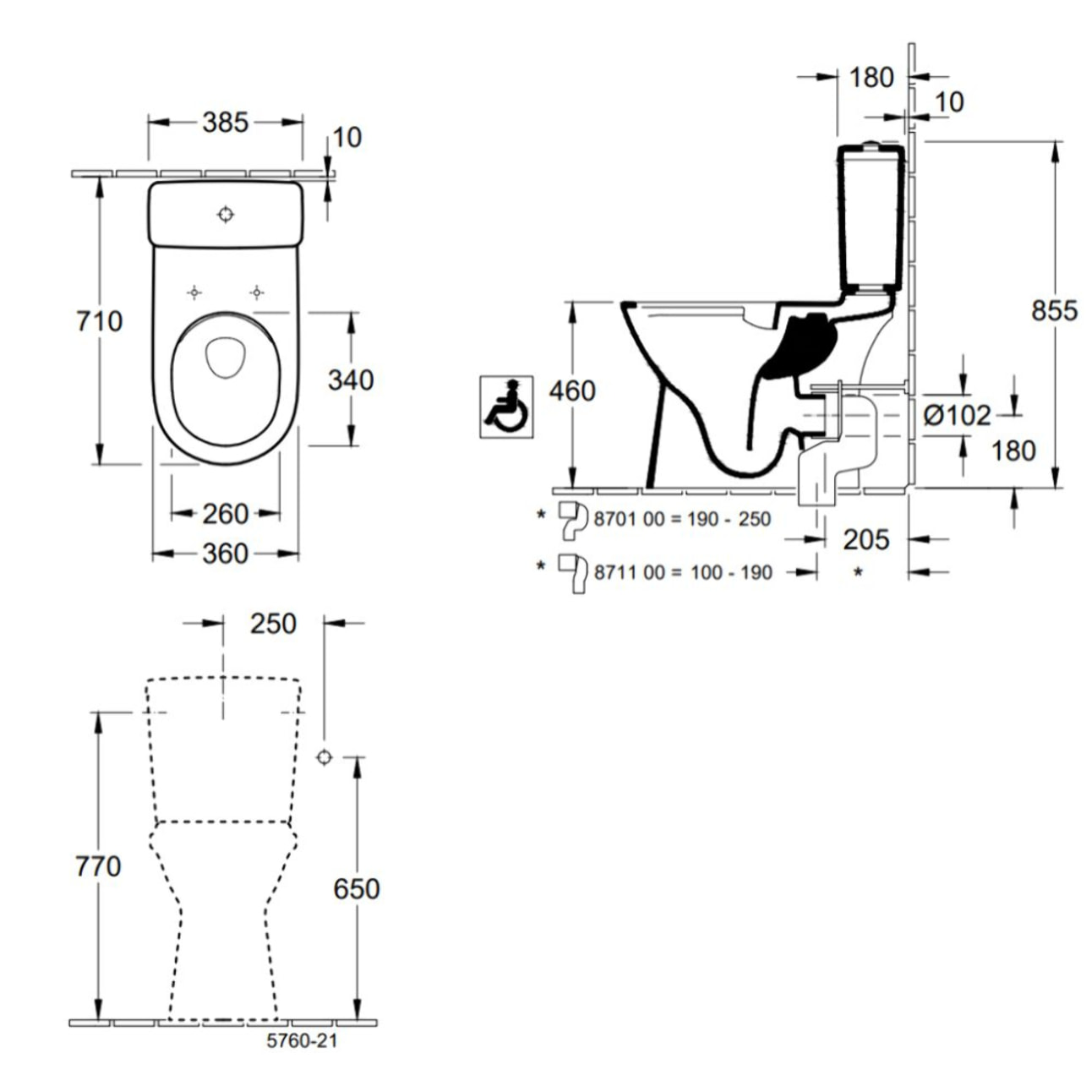 Cuvette sans bride ViCare + Réservoir de chasse  + Abattant