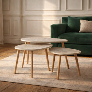 Set de 3 tables gigognes design effet travertin ELENA