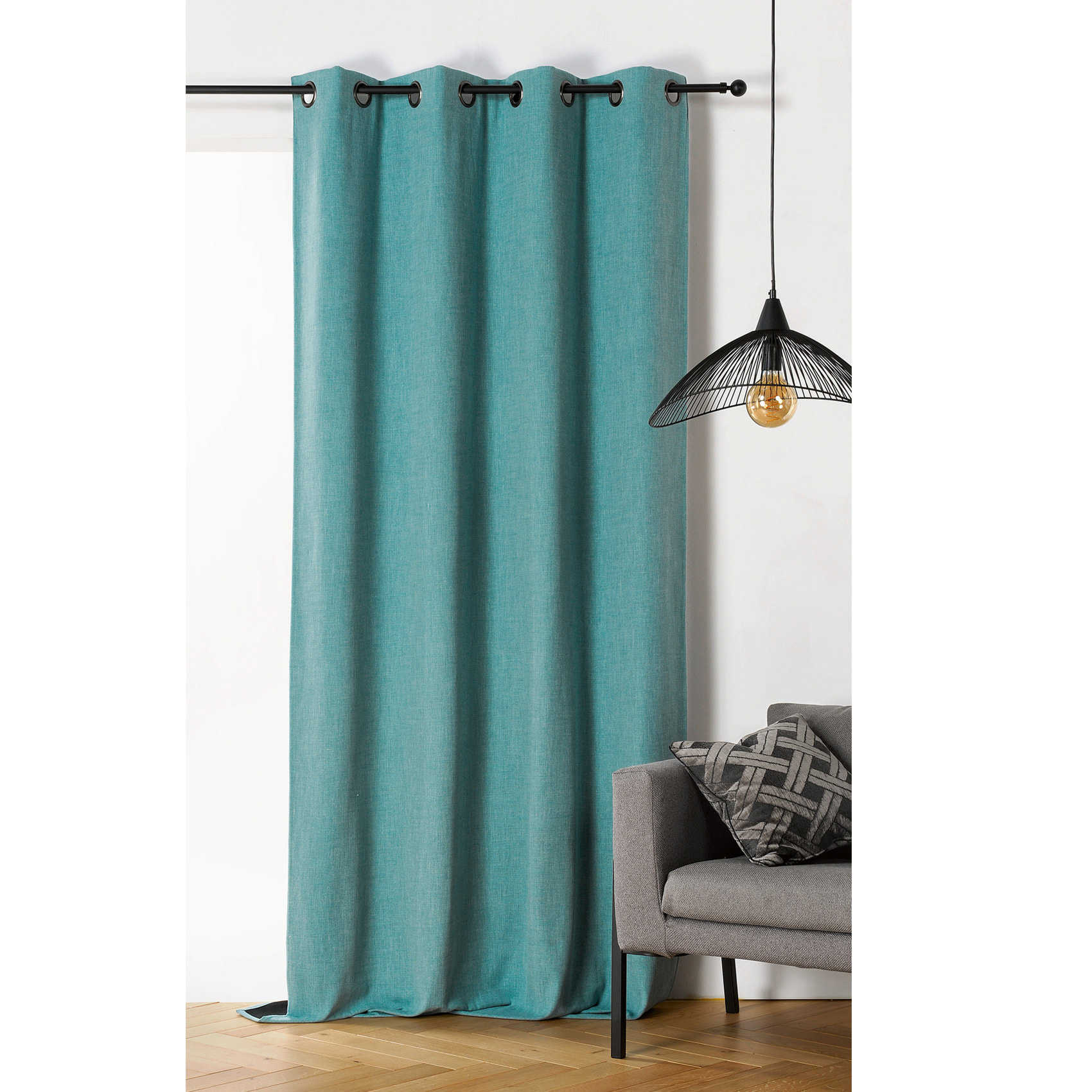 Rideau obscurcissant et isolant  -  - Effet tissé - Bleu