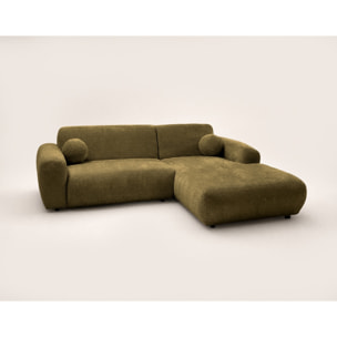 Louise - Canapé d'angle droit 4 places en velours texturé - Vert Kaki