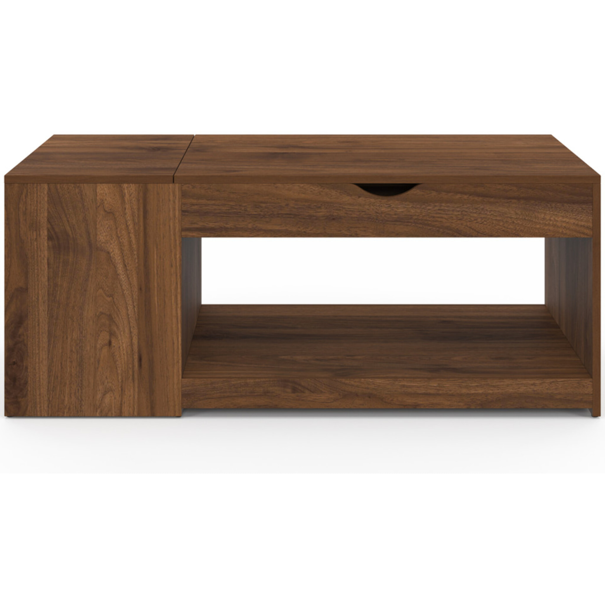 Table basse Elina relevable coffre latéral bois effet noyer