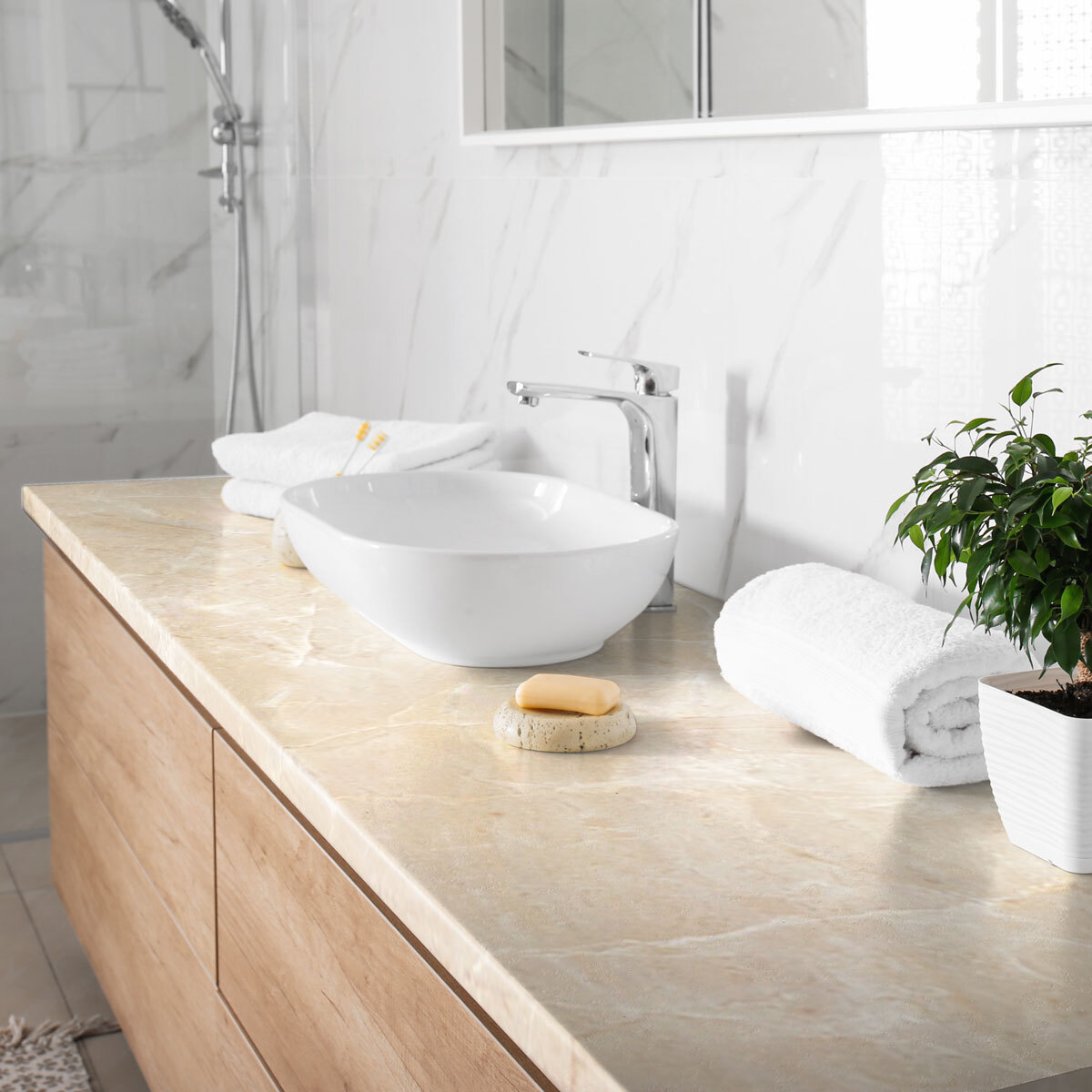 Rouleau revêtement adhésif vinyle au mètre - Sticker lavable Cuisine Meuble Armoire Porte - MARBRE IVOIR