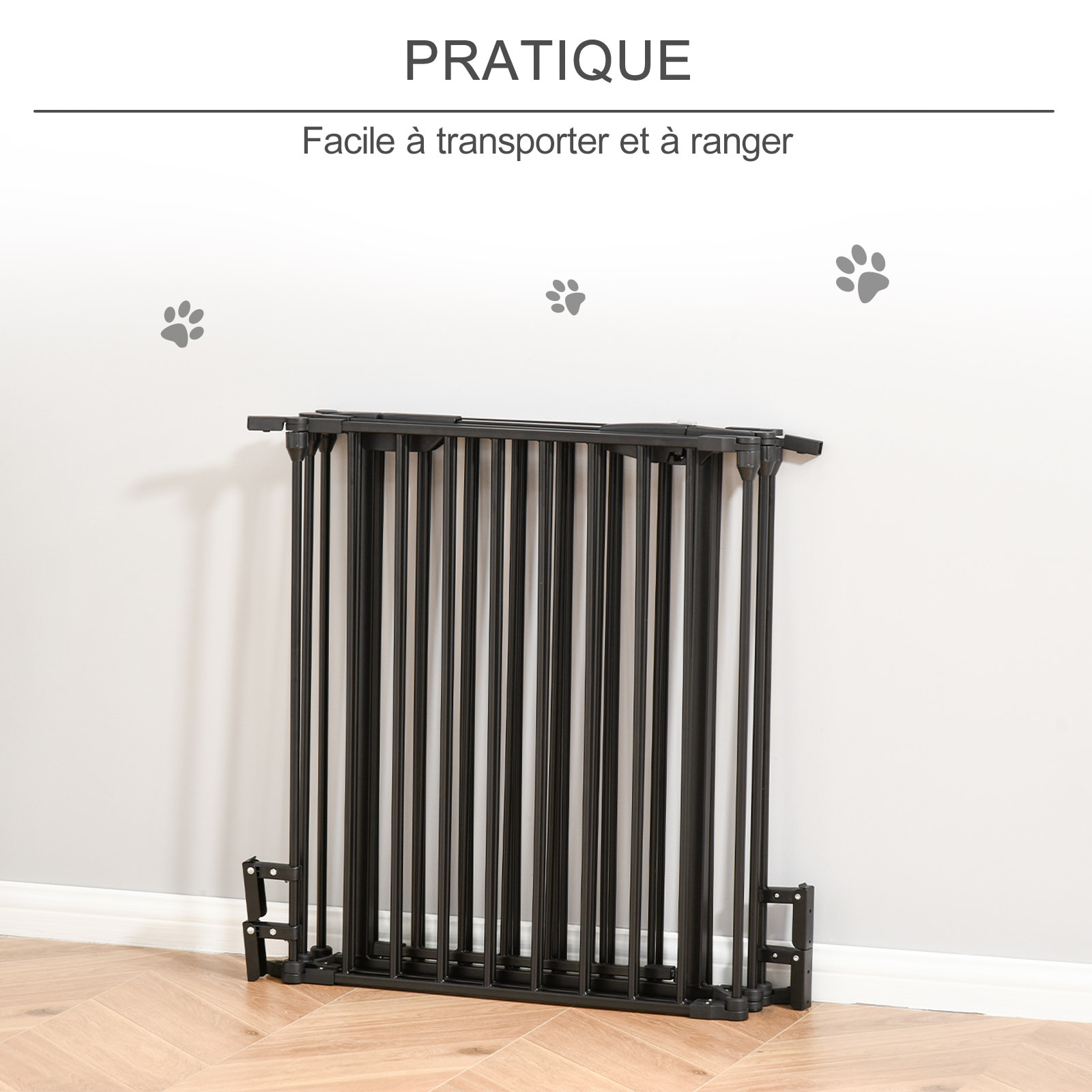 Barrière de sécurité parc enclos chien modulable pliable porte verrouillable intégrée 5 panneaux en métal 300L max. x 74,5H cm métal PP noir