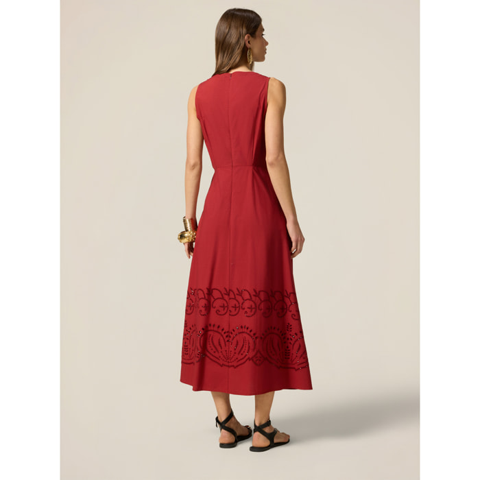 Oltre - Vestido línea A con bordado inglés - Rojo