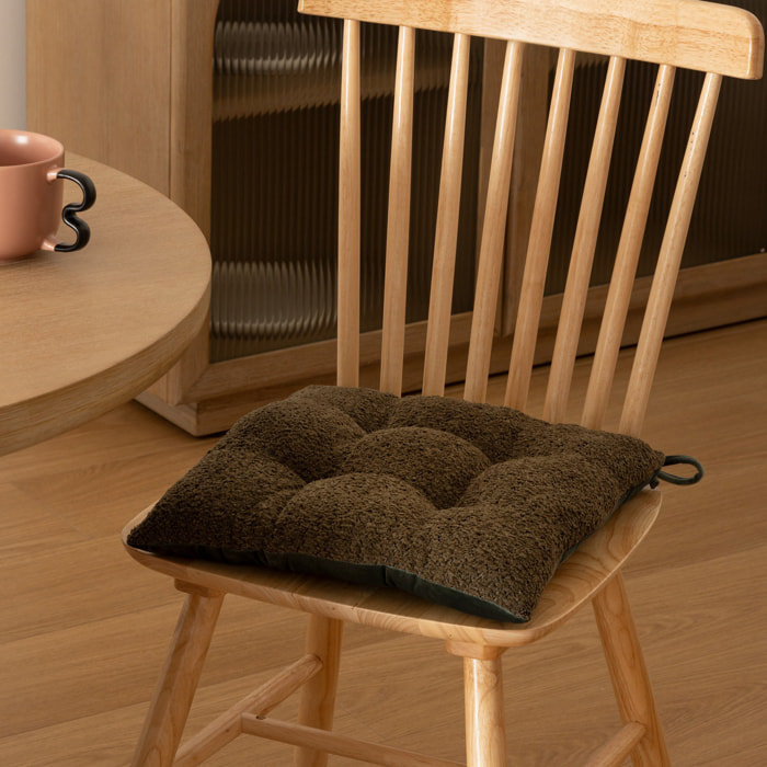Galette de chaise Soana bouclette vert kaki 38x38cm